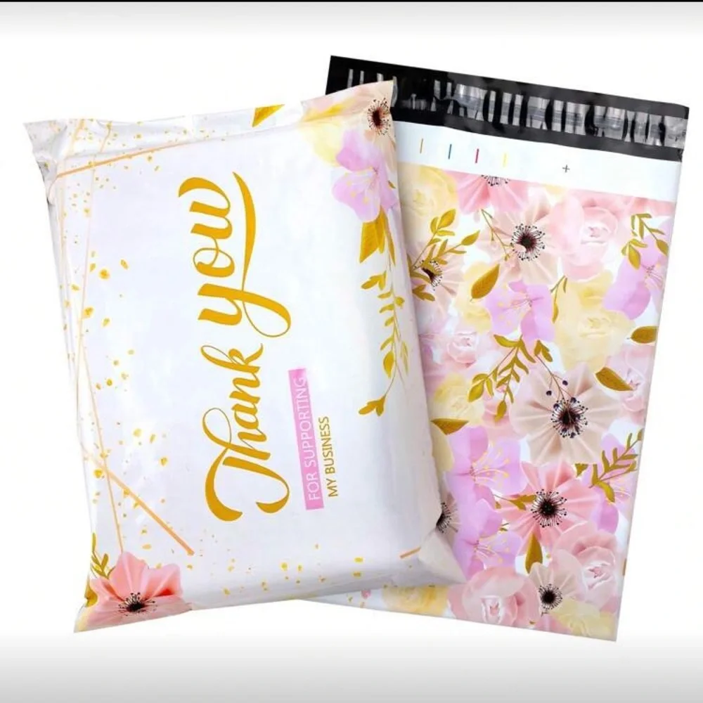 Set of 20 Poly Mailers 10x13 Pastel Floral Pink Yellow Thank You Shipping Bags